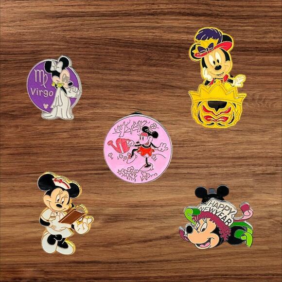 5 Minnie Mouse Disney Parks Trading Pins, Plus 2 Bonus Pins - Picture 1 of 2